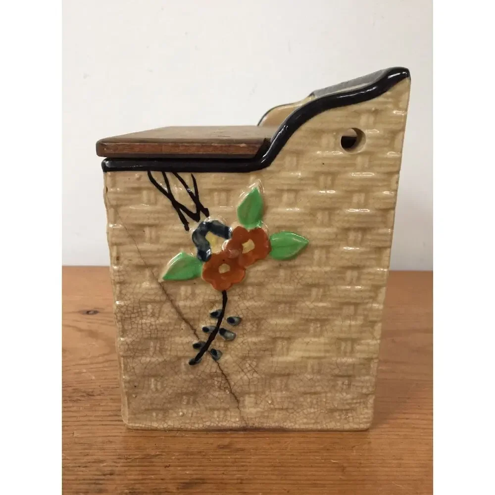 Vtg 1920s Hotta Yu Shoten Japanese Japan Basketweave Majolica Salt Cellar Box